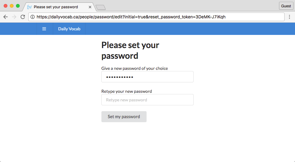screenshot of set-password page